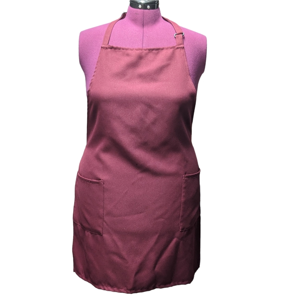 Burgundy Apron with Adjustable Neck Strap Three Large Front Pockets